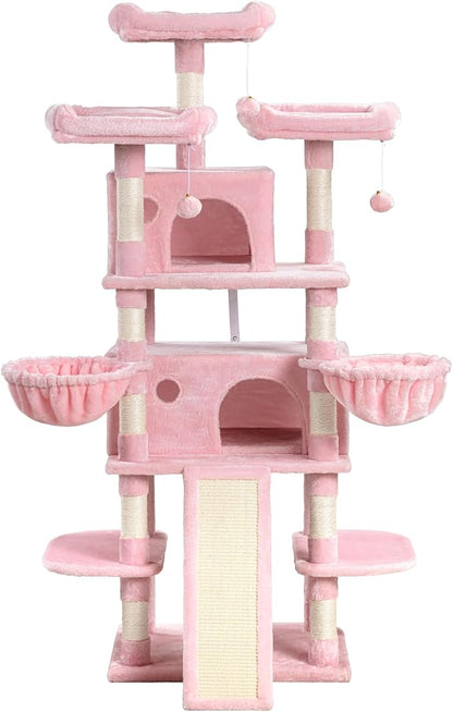 SHA CERLIN 68 Inches Multi-Level Large Cat Tree for Large Kitties/Big Cat Tower with Condo/Cozy Plush ‌Pussycat Perches/Sisal Scratching Posts and Hammocks/Activity Center/Pink