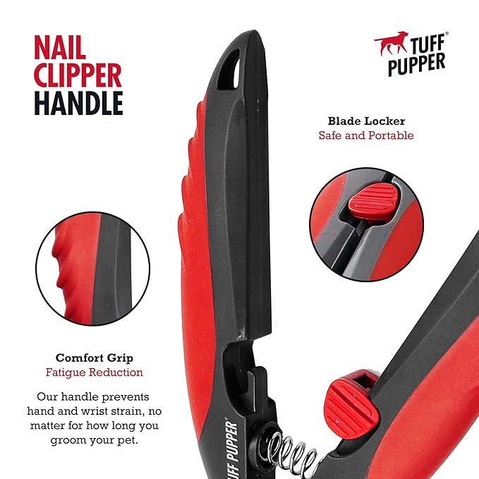Tuff Pupper Dog Nail Clipper | Bonus Free Nail File | Razor Sharp Stainless Steel Blades | Protective Safety Guard Prevents Over-Cutting | Sturdy Non Slip Handles for Safe Grooming | Medium Large Dogs