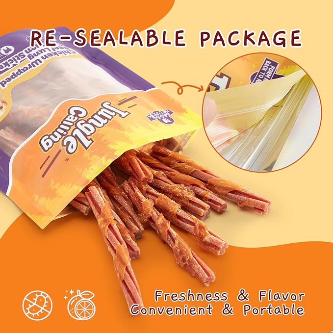 Jungle Calling Dog Treats, Chicken Wrapped Collagen Sticks Chewy Treat, Beef Lung Flavor, Chews Stick for Small Medium Breed Dogs Chewers, Chew Snack Healthy Easy to Digest Teeth Cleaning,14.1 oz