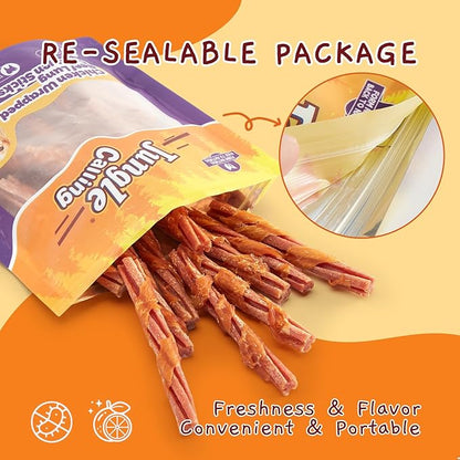 Jungle Calling Dog Treats, Chicken Wrapped Collagen Sticks Chewy Treat, Beef Lung Flavor, Chews Stick for Small Medium Breed Dogs Chewers, Chew Snack Healthy Easy to Digest Teeth Cleaning,14.1 oz