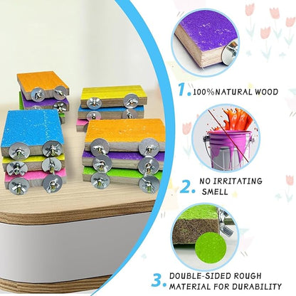 kathson 12 Pcs Bird Perch Stand Toy Colorful Wood Paw Grinding Stick Parrot Perch Stand Holder Platform Bird Cage Accessories for Pet Bird Parakeet Cockatiels Lovebirds (6 Random Colors)