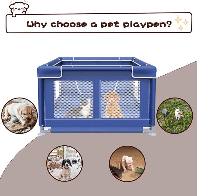 Dog Playpen 42 _ 42 Inch, Puppy PlayPen with Gate for Puppies, Small and Medium Dogs, Pet PlayPen for Outdoors & Indoors