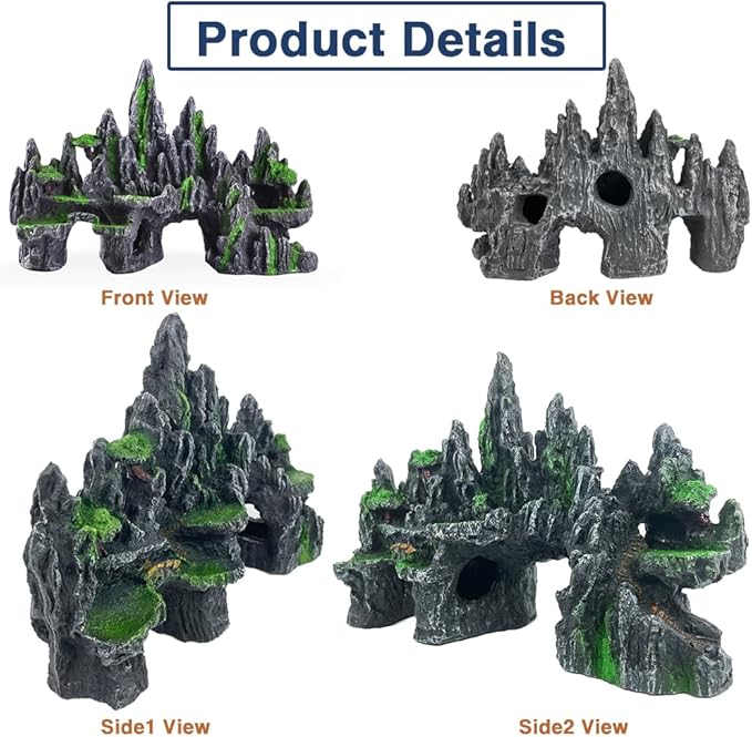 Large Fish Tank Decorations Fish Tank Decor Aquarium Rock Mountain View Aquarium Ornament Tree House Cave Fishtank Rocks for Large Fishtank Glofish Tank Decorations - 13 Inches Long