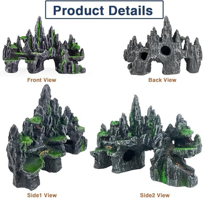 Large Fish Tank Decorations Fish Tank Decor Aquarium Rock Mountain View Aquarium Ornament Tree House Cave Fishtank Rocks for Large Fishtank Glofish Tank Decorations - 13 Inches Long