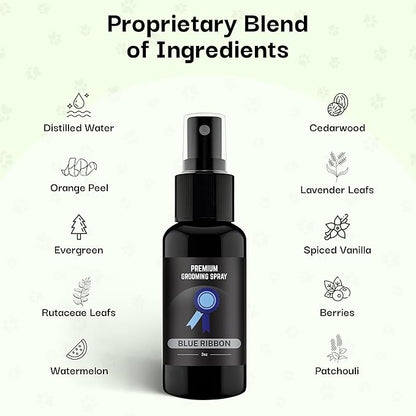605Products Premium Dog Cologne & Odor Eliminator - Long Lasting Puppy Perfume, Deodorant & Grooming Spray with Essential Oils, (2oz) Blue Ribbon