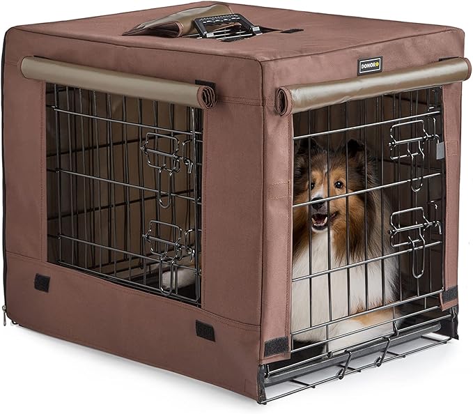 DONORO Dog Crates Kit for Small Size Dogs Indoor with Dog Crate Cover, Double Door Dog Kennels & Houses for Puppy and Cats, Collapsible Metal Contour Dog Cages (30-Inch Kit)