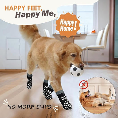 Non Slip Dog Socks to Prevent Licking Paws Grippy Socks for Senior Dog on Hardwood Floors Anti Slip Dog Socks for Hot Pavement Double Side Paw Protector Prevent Scratching Black L