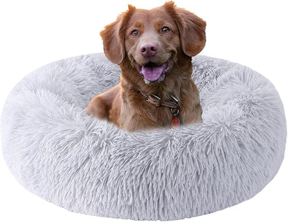 HYQ Small Dog Bed, Pet Beds for Small Dogs, Cat Beds for Indoor Cats, Fluffy Faux Fur Plush Small Dog Bed, Washable Puppy Bed with Anti-Slip Bottom, Dog Bed Medium Size Dog (Light Gray, 28 Inch)
