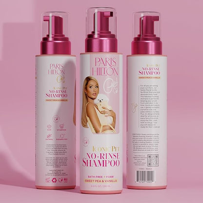 Paris Hilton Pet Iconic Sweet Pea & Vanilla Scent No-Rinse Dog Shampoo, Waterless Dog Wash, Hypoallergenic, 280ml  Quick Clean for Dogs, Easy Grooming, No Rinse Needed