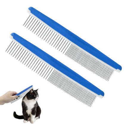 2Pcs Dog Grooming Comb, Durable and Non-Slip Metal Comb for Dogs, Horse, Rabbit, Cat, Metal Pet Comb for Cats with Rounded Tips for Bath, Pet Hair Remover, Removes Tear Stain, Tangles, and
