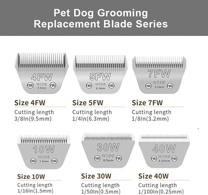 5PCS Wide Blades for Dog Grooming Blades Compatible with Andis Dog Clipper,Dog Clipper Blades for Oster A5,Wahl km10 Dog Clippers Stainless Steel for Animal Dog,Cat,Horse,Size:#10W+30W+4FW+5FW+7FW