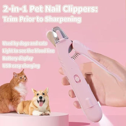 Dog Nail Grinder & Nail Clippers 2-in-1 Upgrade, Professional Electric Rechargeable Pet Nail Trimmer Painless Claw Grooming and Smooth, for Small, Medium, Large Dogs & Cats (Pink, Electric)