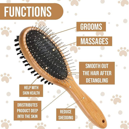 KylePet Dog Brush, Double Sided Pet Slicker Brush with Bamboo Handle for Dogs and Cats Long Hair Pets Grooming Comb for Removing Shedding, Tangles and Dead Undercoat