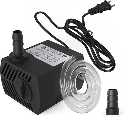80GPH Mini Submersible Pump(300L/H, 4W), Small Fountain Pump with 4.9 ft Tubing for Aquariums, Fish Tank, Tabletop Fountain, Pet Fountain, Indoor or Outdoor Pond Fountain