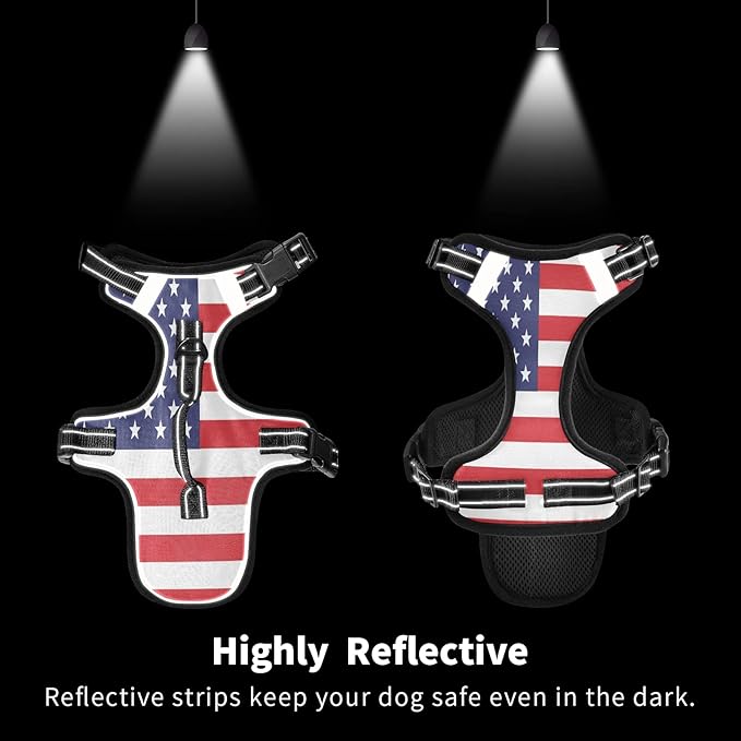 DogCat Harness,Adjustable Soft Padded Pet Dog VestReflective NoChoke Pet Harness Easy Control Front Clip for Small, Medium, Large DogCat American Flag, S, g72466164p610c650s1334