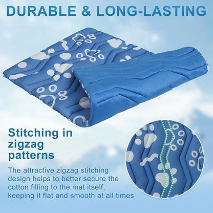 BEAUTYZOO Dog Cooling Mat- Upgraded Thicken Cooling Mat for Large Dogs Reversible(Cool & Warm) Pet Ice Cool Bed Washable & Portable, Summer Crate Pad for Big Dog Puppy Up to 44 lbs, Paw Blue 36X23IN