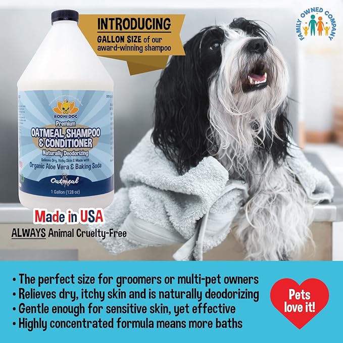 Bodhi Dog Oatmeal Shampoo & Conditioner - Hypoallergenic Formula - Naturally Deodorize Dogs, Cats & Pets - Made w/Organic Ingredients - Moisturizes Dry & Itchy Skin - Made in USA (Oatmeal, 1 Gallon)
