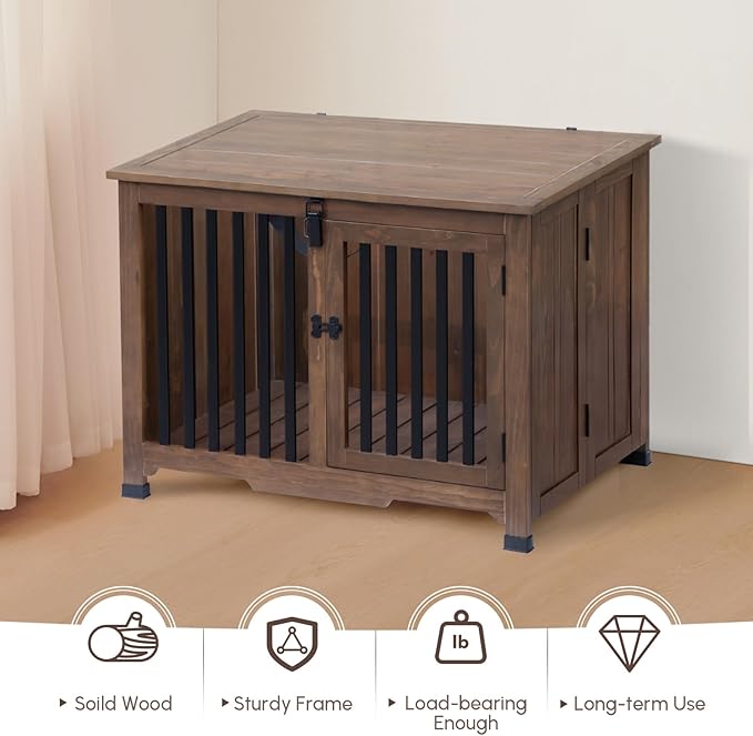 Wooden Dog Crate Furniture,Foldable and Portable Dog Kennel Furniture Indoor,Decorative Dog Crate End Table No Assembly.(Large,Maroon)