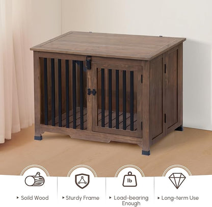 Wooden Dog Crate Furniture,Foldable and Portable Dog Kennel Furniture Indoor,Decorative Dog Crate End Table No Assembly.(Large,Maroon)