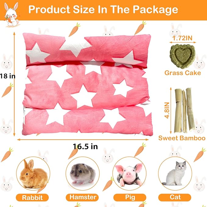 16.5 X 18in Removable and Washable Soft Rabbit Concave Bed, Thickened and Softer Bunny Bed, Double-Sided Plush Rabbit Beds,Small Beds for Animals Indoor (Pink)