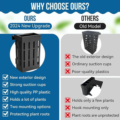 Upgraded Large Aquarium Plant Holder with Hooks and Suction Cups for Fish Tank Aquaponic Plant Cultivation and Aquascape Decorations (Black)