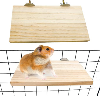 Hamster Wooden Ledge Platform 2Pcs Small Animals Natural Wood Stand Platform Chew Toys Cage Accessories for Squirrel Gerbil Suger Glider Rat Hamsters Bird