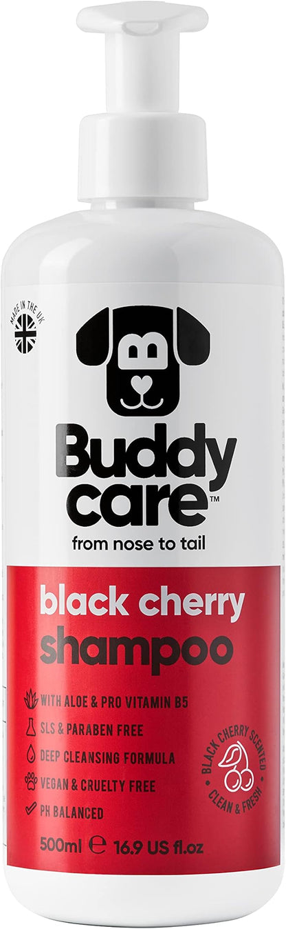 Black Cherry Dog Shampoo by Buddycare | Dry Skin & Itchy Skin Relief for Smelly Dogs | Deep Cleansing for Dogs Puppy Sensitive Skin | Dog Shampoo & Conditioner | with Aloe & Vitamin B5 (16.90oz)