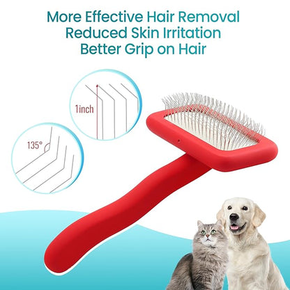 Fenice Peak Slicker Brush for Dogs Red Wooden Dog Brush Pet Comb for Poodles Goldendoodles Easy to Remove Tangles Dirt and Loose Hair Professional Dog Grooming Brush