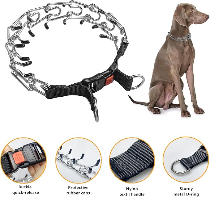 Dog ProngTraining Collar Choke Pinch Collar for Dogs with Comfort No Pull Dog Collar Rubber Tips and Quick Release Snap for Small Medium Large Dogs