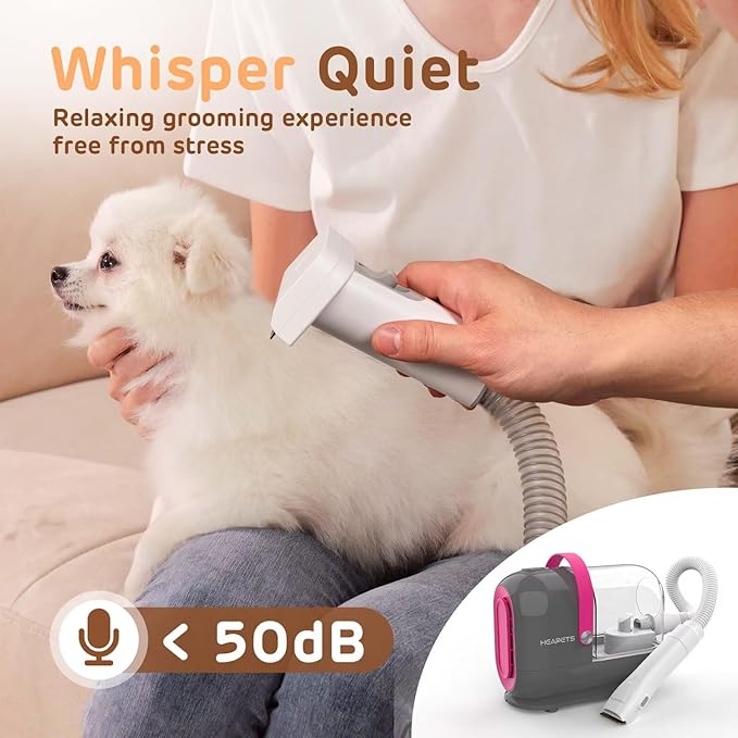 Dog Grooming Vacuum Kit - 3L Vacuum with 7 Tools, Low Noise Electric Clipper and Brush for Pet Shedding at Home, Gray