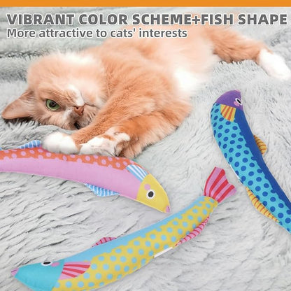 KOOLTAIL Cat Catnip Toys Saury Fish, 3 Pack Durable Soft Kicker Toy Filled with Natural Catnip Cotton, Self Play Interactive Bite Resistant Chew Teeth Cleaning Gift for Indoor Cats Kitten All Breeds
