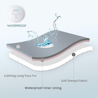 gogobunny Waterproof Plush Long Faux Fur Pet Throw Blanket Ultra Soft Fluffy Bed Couch Cover Washable - Premium Flannel Calming Blankets for Dog Puppy Cat (33x77 Inch (Pack of 1), Stone)