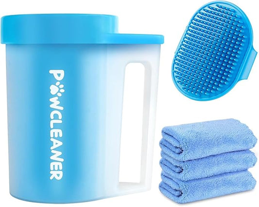 Dog Paw Cleaner for Dogs, (with 3Pcs Absorbent Towels & Adjustable Bath Brush) Dog Paw Washer, Pet Foot Cleaner (Blue, Medium)