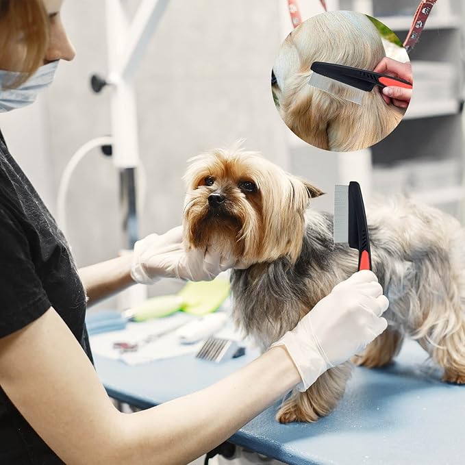 Pet Steel Combs Dog Cat Comb Tool, Dandruff Comb, Multifunction Stainless-Steel Fine-Tooth Grooming Comb Cat Dog Pet Grooming Scalp Effectively Get Rid of Hair Nits (Grooming Comb)