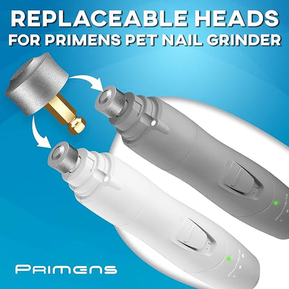 Primens Professional Dog Nail Grinder Replacement Head (Pack of 3 Bits) - Diamond Replaceable Tip for Pet Claw Grooming, Spare Grinding Wheel for Large, Medium & Small Dogs