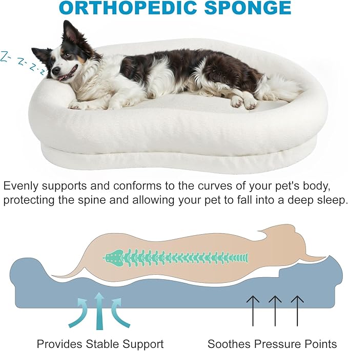 Cute White Dog Beds for Small and Medium Dogs, 43 x 24 x 10 inch Bolstered Cat Bed with Velvet Removable & Washable Cover