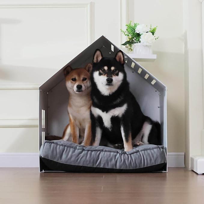 Modern Metal Dog House with Plush Cushion – Open Design Dog Bed, Cozy Pet Cave for Dogs & Cats, Stylish Indoor Pet Furniture