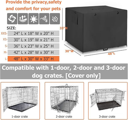 48Inch Wire Dog Crate Cover,Durable Windproof Privacy Polyester Pet Kennel Covers,Breathable Blackout Cover for 1/2/3 Door Dog Cage. (48" L x 30" W x 33" H,Black)