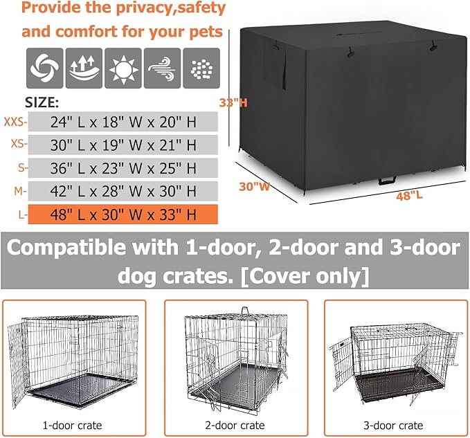 48Inch Wire Dog Crate Cover,Durable Windproof Privacy Polyester Pet Kennel Covers,Breathable Blackout Cover for 1/2/3 Door Dog Cage. (48" L x 30" W x 33" H,Black)