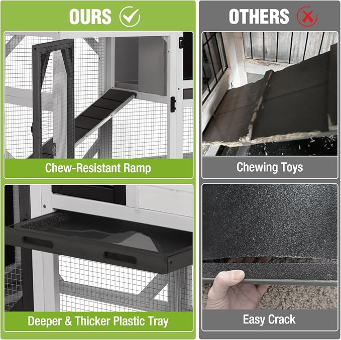 GUTINNEEN Rabbit Hutch Indoor Rabbit Cage with Wheels Outdoor Bunny House 2 Story Guinea Pig Cage with Leakproof Tarp Roof (White)