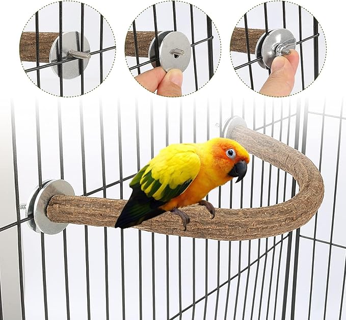 Rypet 2PCS Natural Wood Bird Perches for Cage,Wooden Parakeet cage Accessories,Parakeets Stand Perch,U Shape Parrot Perch Bird Stand Toys for Parakeet, Conure, Cockatiel, Budgie, Lovebirds L