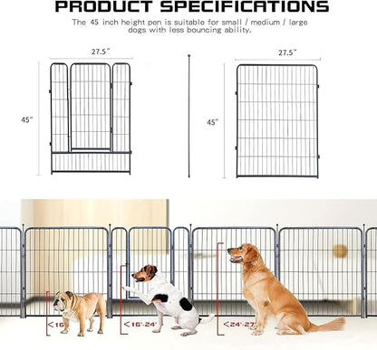 Dog Playpen,32/40/45 Inch Height in Heavy Duty, Folding Indoor Outdoor Anti-Rust Dog Exercise Fence, Portable Pet Playpen with Door for Large Medium Small Dogs and Pet (16 Panels, 45 Inch) Silver