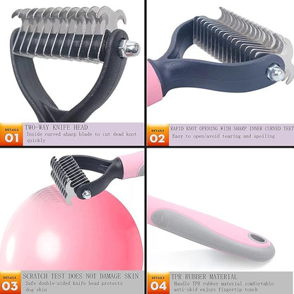 Double Sided Undercoat Rake Comb - Pet Grooming Tool for Dog and Cat Shedding and Dematting, Flea Comb Set (Blue/16 tooth)