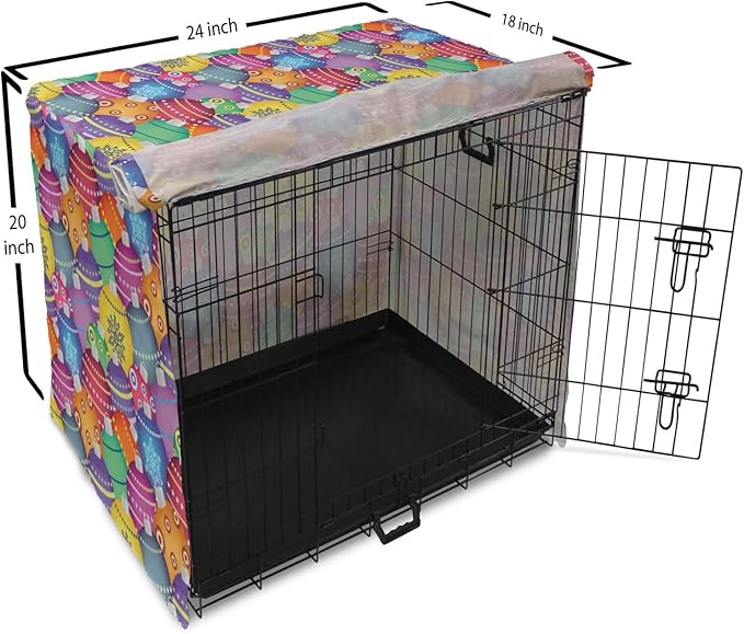 Ambesonne Christmas Dog Crate Cover, Colorful Christmas Balls Different Retro Patterns Holiday Celebration Theme Print, Easy to Use Pet Kennel Cover for Cats & Medium Dogs, 24 Inch, Purple Multicolor