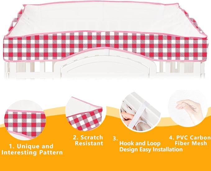 Dog Playpen Mesh Top Cover for 36" Inch Pet Playpen with 4 Panels, Dog Crate Cover Pet Tent Puppy Play Pen Cover, Ideal for Indoor/Outdoor Use. Note: Playpen Not Included!!! (Red)