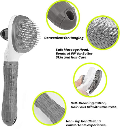 Cat Grooming Brush with Release Button Gently Removes Loose Undercoat, Tangles and Mats for Cats and Dogs Ideal for Long and Short Hair Suitable for Small to Large Pets