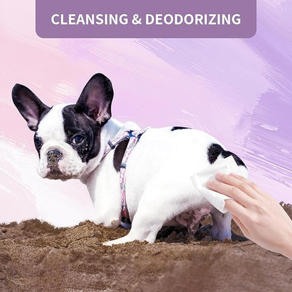 Dog Wipes for Paws and Butt Plant Based Hypoallergenic Pets Cleansing & Deodorizing Anal Gland Hygienic Puppy Wipes for Dogs Face and Body Wipes Cleaning Fur Doggie Wipes Doggy Wipes (Lavender)
