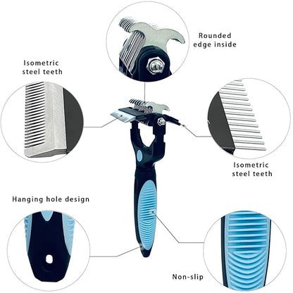 3-in-1 Pet Grooming Brush for Dogs & Cats  Double Sided Deshedding Tool with Stainless Steel Teeth, Detangler Comb & Undercoat Rake | Ergonomic Handle for Matted Fur Removal, Safe for Long/Short Hair