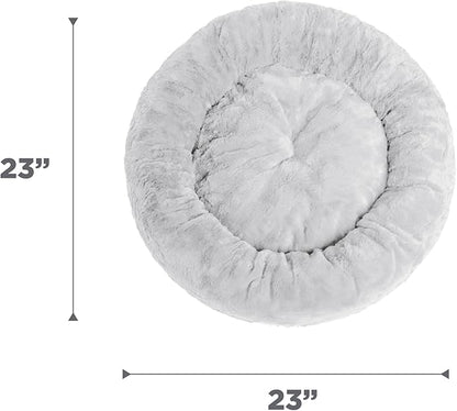 Best Friends by Sheri Original Calming Donut Dog and Cat Bed, Lux Faux Fur, Gray, (23in x 23in) - Anxiety Relief for Pets Up to 25 lbs
