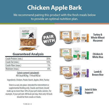 JustFoodForDogs Healthy Dog Treats, Limited-Ingredient, Chicken Apple Bark, Made in The USA, 5 oz